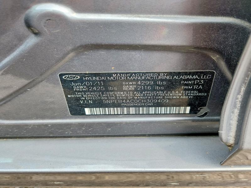 Aukcja sprzedaży 2012 Hyundai Sonata, vin: 5NPEB4AC0CH309409, numer aukcji: 62313136