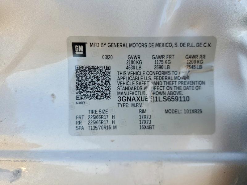 Продаж на аукціоні авто 2020 Chevrolet Equinox, vin: 3GNAXUEV1LS659110, номер лоту: 61697856