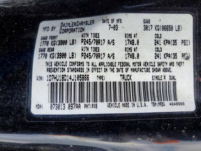 2004 Dodge Ram 1500 მანქანა იყიდება აუქციონზე, vin: 1D7HU18D14J105866, აუქციონის ნომერი: 60355686