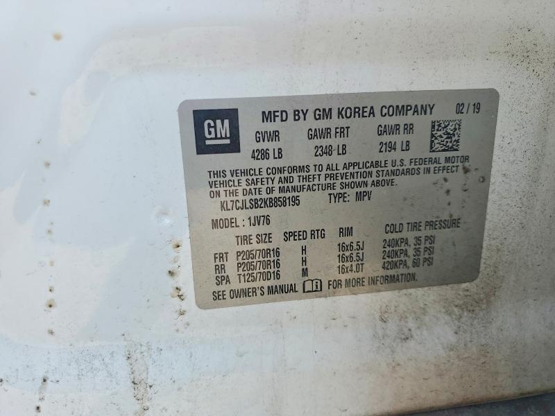 62759306 :رقم المزاد ، KL7CJLSB2KB858195 vin ، 2019 Chevrolet Trax مزاد بيع