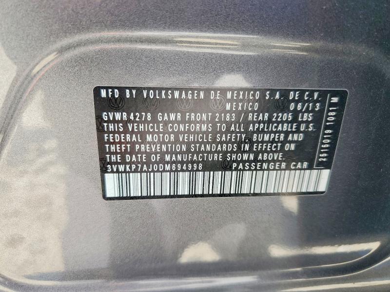 62316916 :رقم المزاد ، 3VWKP7AJ0DM694998 vin ، 2013 Volkswagen Jetta مزاد بيع