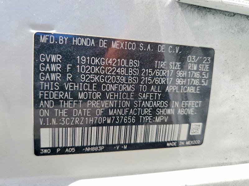 Aukcja sprzedaży 2023 Honda Hr-v, vin: 3CZRZ1H70PM737656, numer aukcji: 62491046
