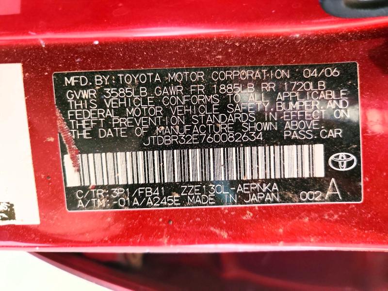 2006 Toyota Corolla მანქანა იყიდება აუქციონზე, vin: JTDBR32E760082634, აუქციონის ნომერი: 61712756