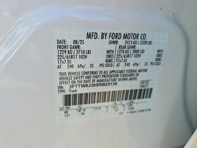 2025 Ford Maverick მანქანა იყიდება აუქციონზე, vin: 3FTTW8J38SRB25138, აუქციონის ნომერი: 60442266