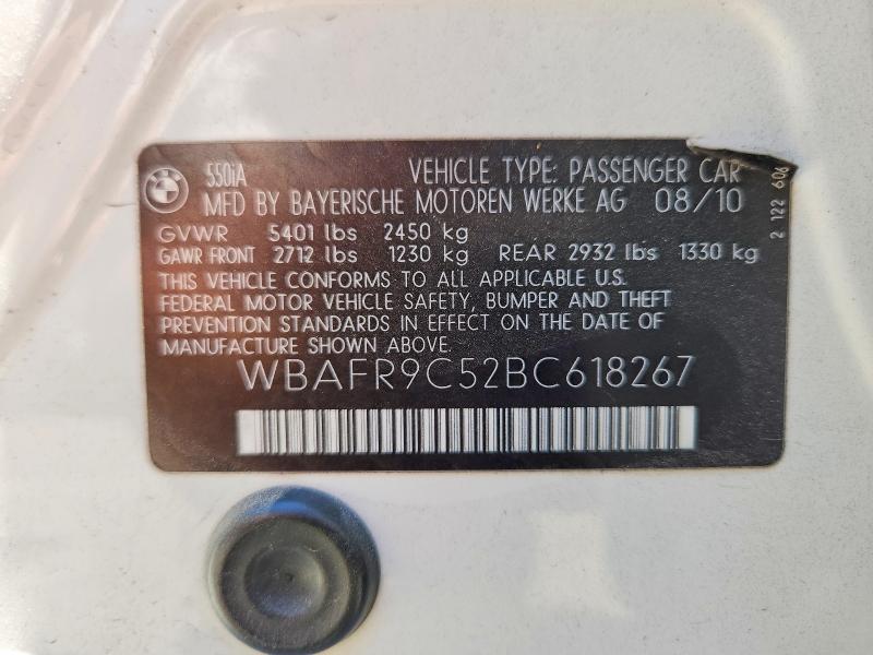 61057376 :رقم المزاد ، WBAFR9C52BC618267 vin ، 2011 Bmw 550 مزاد بيع