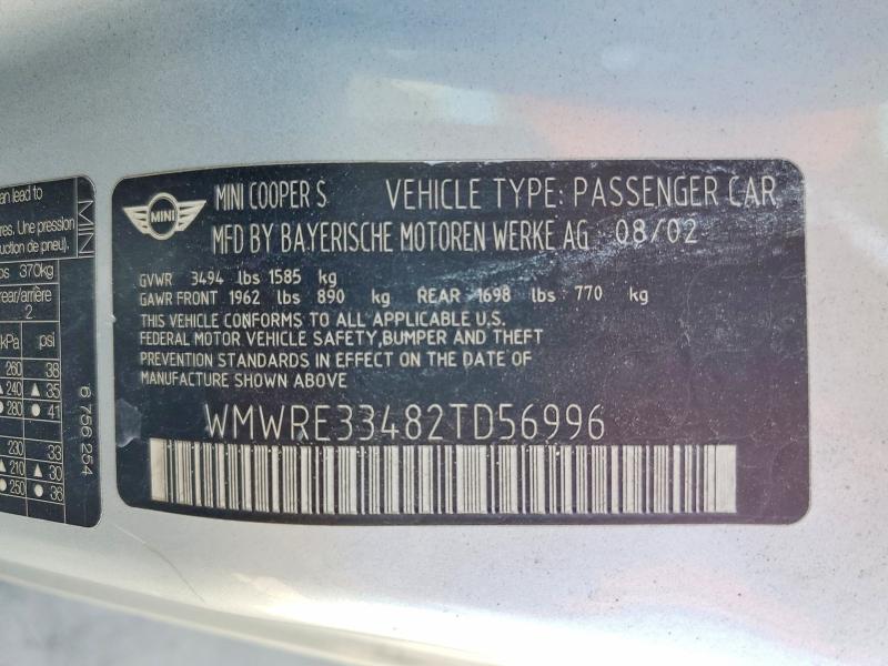 Продажа на аукционе авто 2002 Mini Cooper, vin: WMWRE33482TD56996, номер лота: 62711496