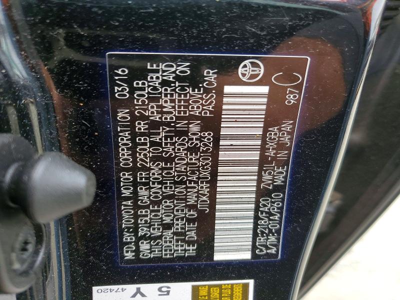 Aukcja sprzedaży 2016 Toyota Prius, vin: JTDKARFUXG3013268, numer aukcji: 62412736