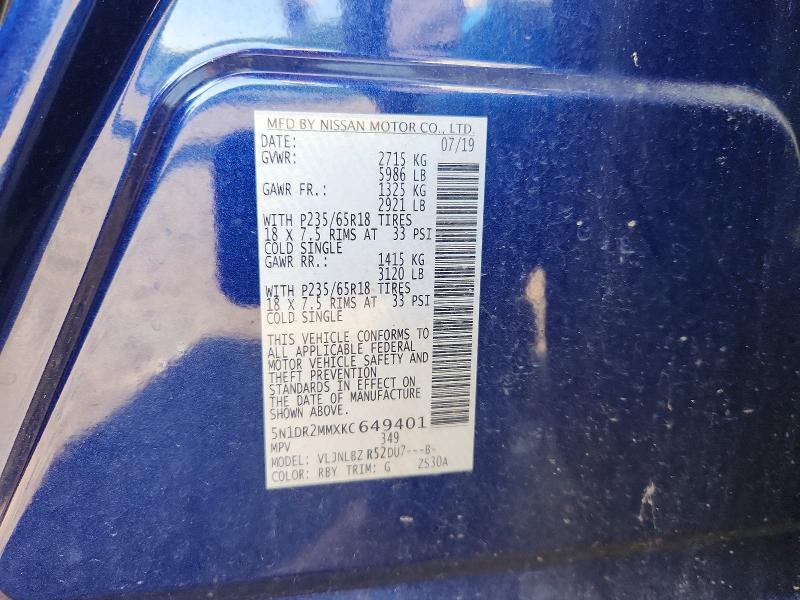 Продаж на аукціоні авто 2019 Nissan Pathfinder, vin: 5N1DR2MMXKC649401, номер лоту: 61214246