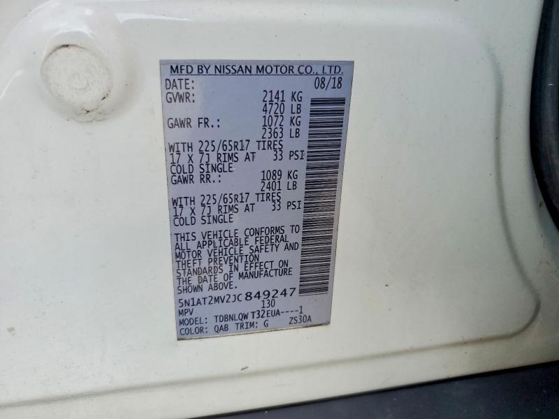 60856376 :رقم المزاد ، 5N1AT2MV2JC849247 vin ، 2018 Nissan Rogue مزاد بيع