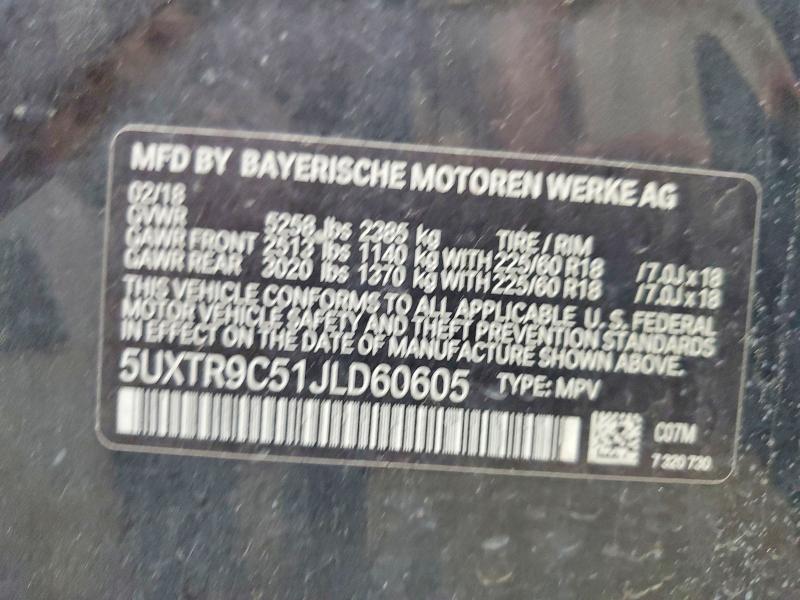 2018 Bmw X3 მანქანა იყიდება აუქციონზე, vin: 5UXTR9C51JLD60605, აუქციონის ნომერი: 61941366