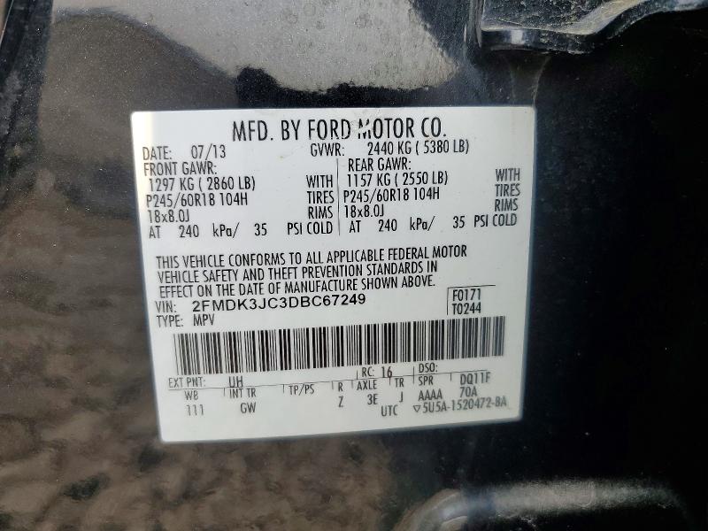 Aukcja sprzedaży 2013 Ford Edge, vin: 2FMDK3JC3DBC67249, numer aukcji: 62007946