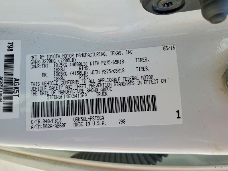 Продажа на аукционе авто 2016 Toyota Tundra, vin: 5TFDW5F1XGX541569, номер лота: 61246816