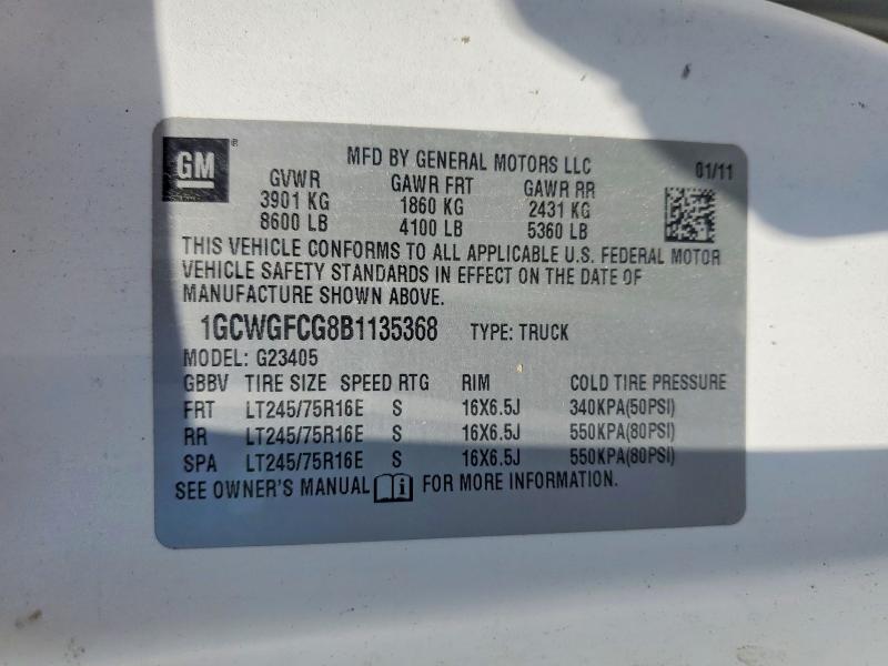 2011 Chevrolet Express G2500 მანქანა იყიდება აუქციონზე, vin: 1GCWGFCG8B1135368, აუქციონის ნომერი: 61200706