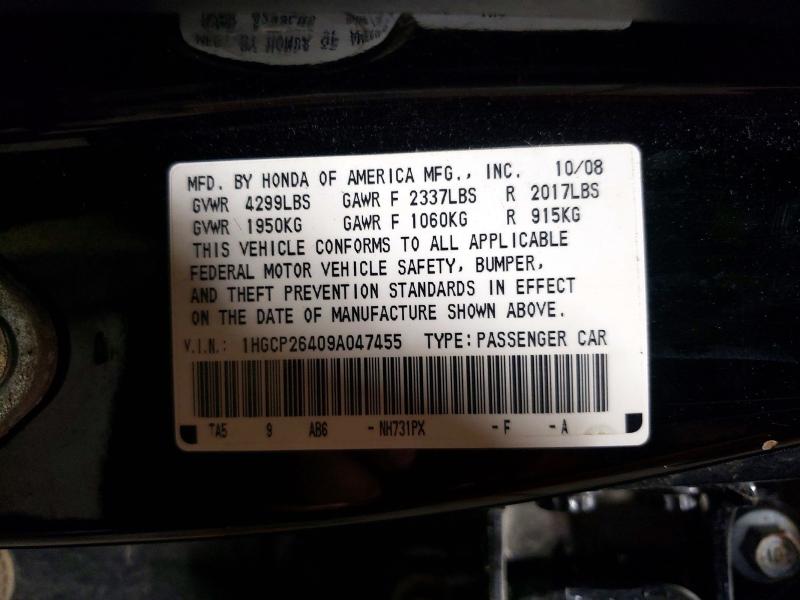 Aukcja sprzedaży 2009 Honda Accord, vin: 1HGCP26409A047455, numer aukcji: 63329496