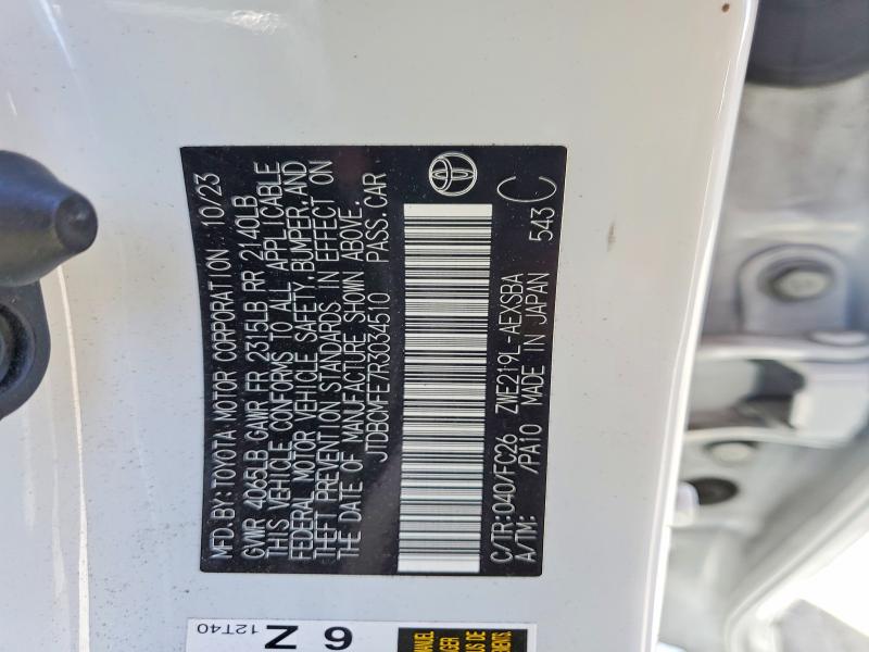 62234326 :رقم المزاد ، JTDBCMFE7R3034510 vin ، 2024 Toyota Corolla Hybrid مزاد بيع