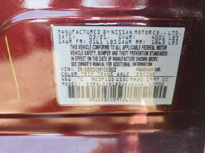 59258306 :رقم المزاد ، 3N1AB8CV2MY260502 vin ، 2021 Nissan Sentra مزاد بيع