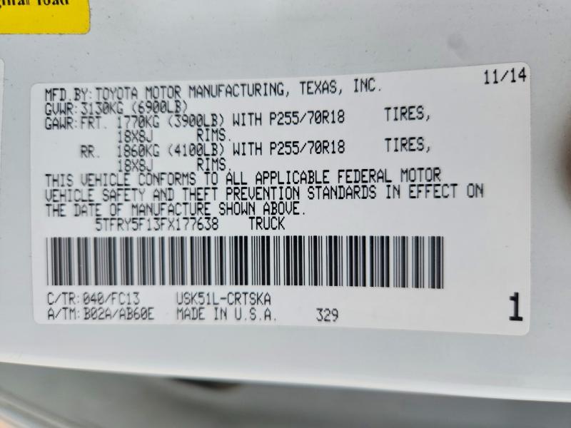 Aukcja sprzedaży 2015 Toyota Tundra, vin: 5TFRY5F13FX177638, numer aukcji: 60653716