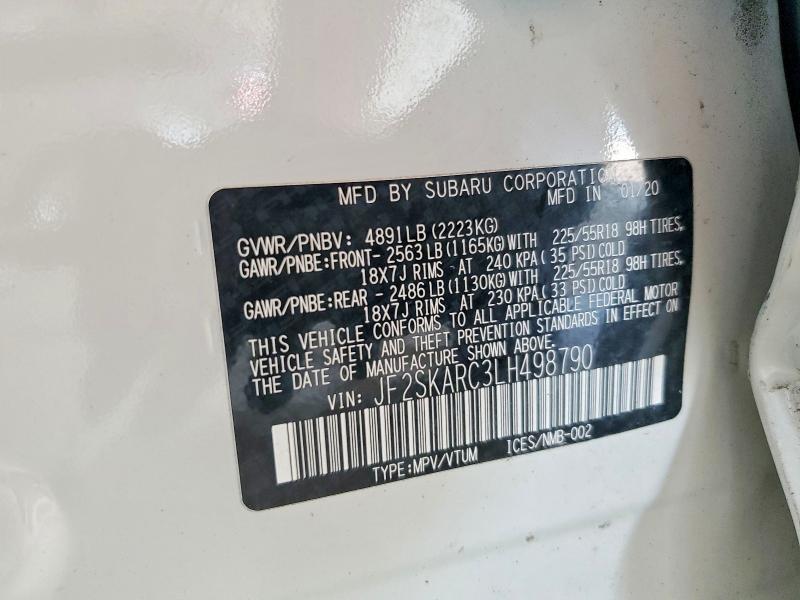 61184656 :رقم المزاد ، JF2SKARC3LH498790 vin ، 2020 Subaru Forester مزاد بيع