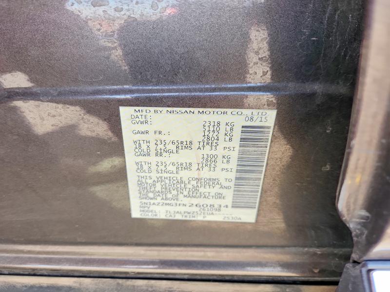 61298486 :رقم المزاد ، 5N1AZ2MG3FN260834 vin ، 2015 Nissan Murano مزاد بيع