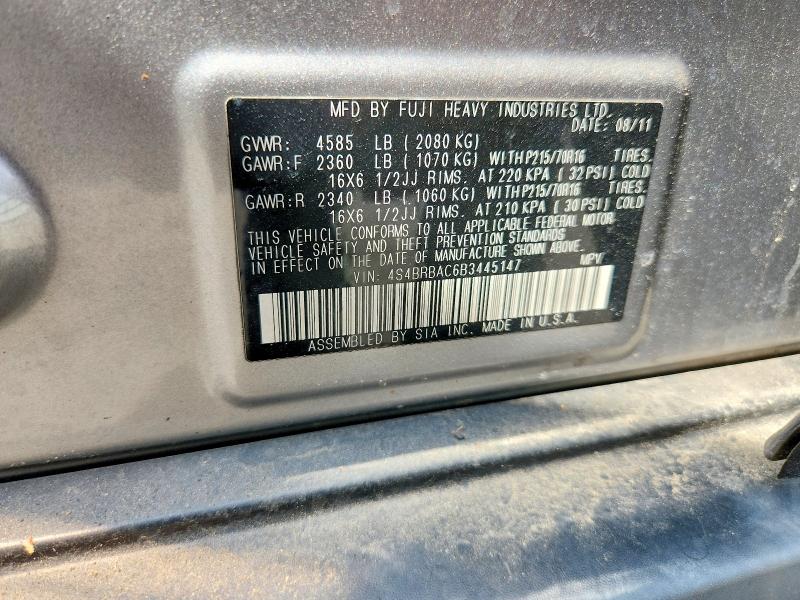 Aukcja sprzedaży 2011 Subaru Outback, vin: 4S4BRBAC6B3445147, numer aukcji: 62154216
