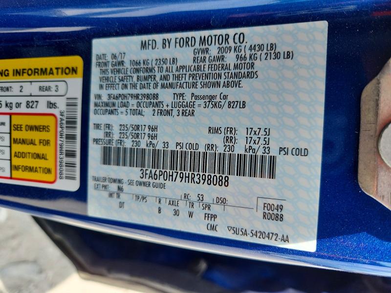 Aukcja sprzedaży 2017 Ford Fusion, vin: 3FA6P0H79HR398088, numer aukcji: 61471946