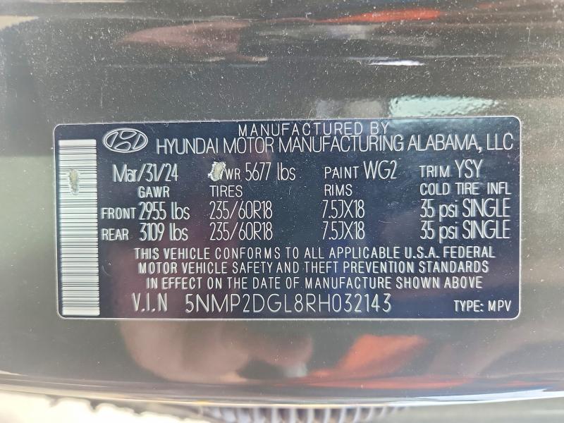2024 Hyundai Santa Fe მანქანა იყიდება აუქციონზე, vin: 5NMP2DGL8RH032143, აუქციონის ნომერი: 61344456