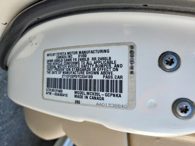 60326546 :رقم المزاد ، 2T1CF22P0YC334189 vin ، 2000 Toyota Camry Solara مزاد بيع