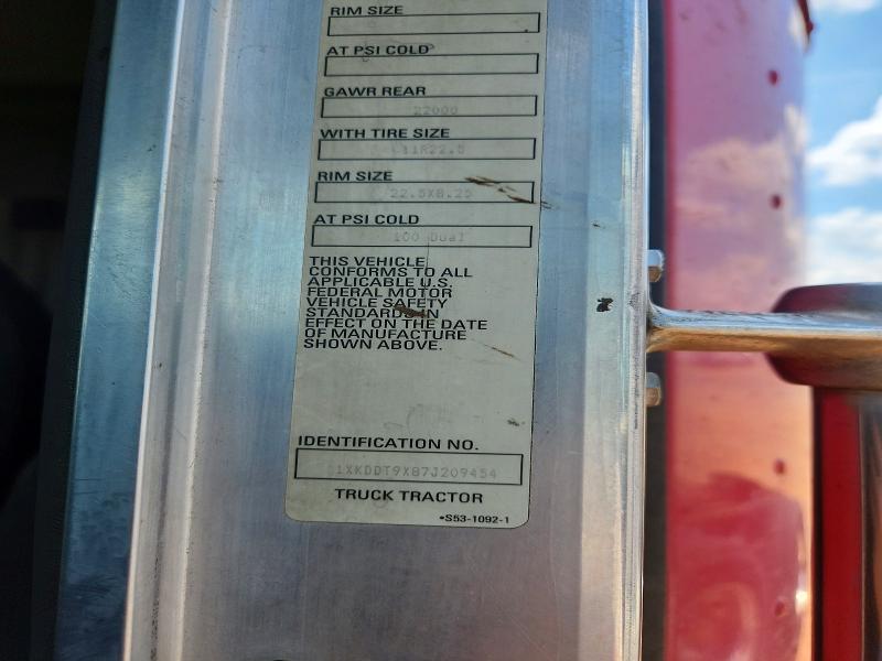 2007 Kenworth T800 მანქანა იყიდება აუქციონზე, vin: 1XKDDT9X87J209454, აუქციონის ნომერი: 59777176