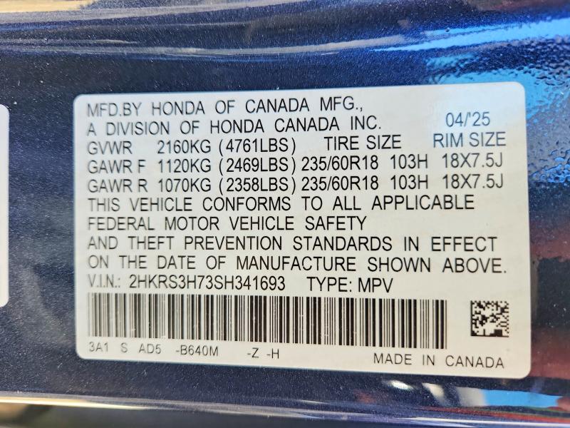 Продажа на аукционе авто 2025 Honda Cr-v, vin: 2HKRS3H73SH341693, номер лота: 62244616