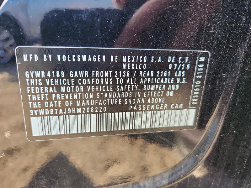 2017 Volkswagen Jetta მანქანა იყიდება აუქციონზე, vin: 3VWDB7AJ9HM208220, აუქციონის ნომერი: 41632816