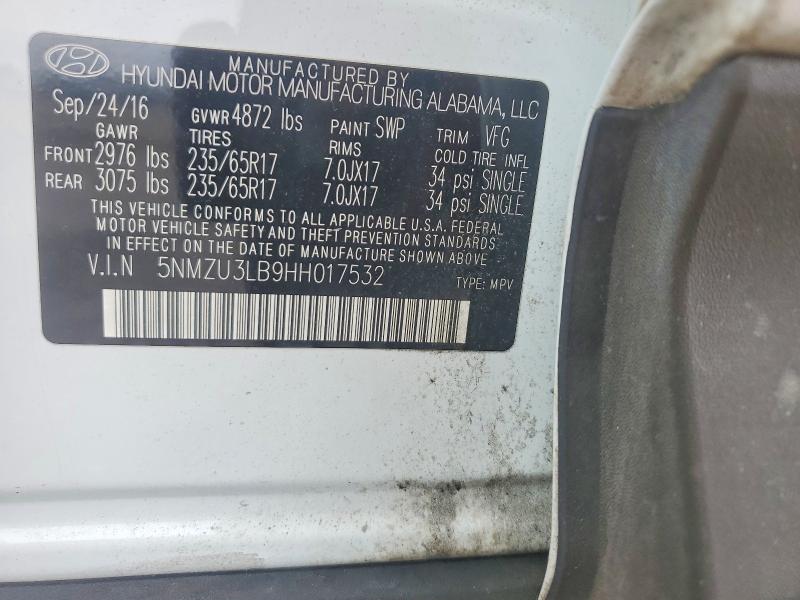 2017 Hyundai Santa Fe Sport მანქანა იყიდება აუქციონზე, vin: 5NMZU3LB9HH017532, აუქციონის ნომერი: 60446676