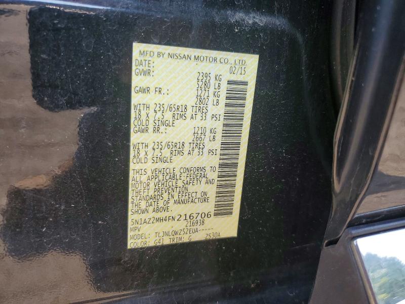 Продажа на аукционе авто 2015 Nissan Murano, vin: 5N1AZ2MH4FN216706, номер лота: 61136356