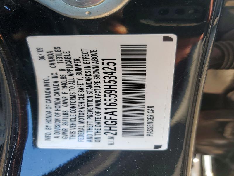 Aukcja sprzedaży 2009 Honda Civic, vin: 2HGFA16559H534251, numer aukcji: 60219706