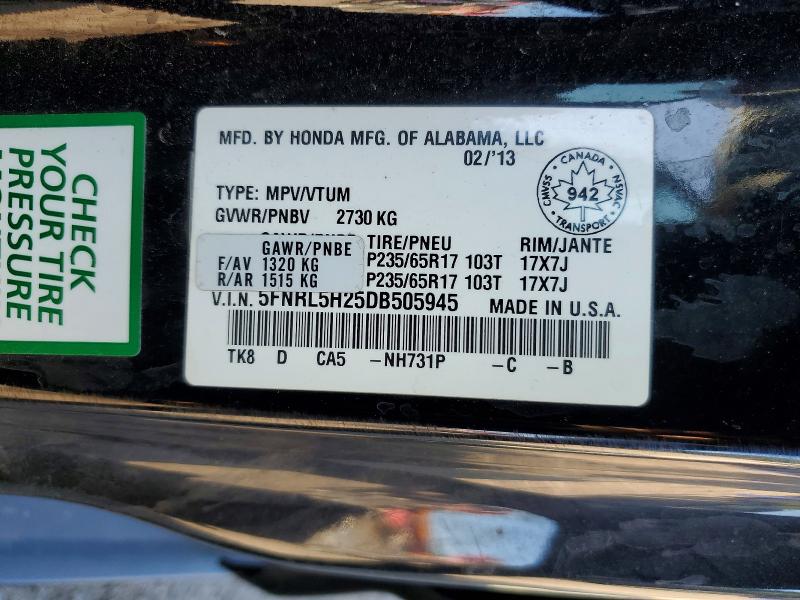 Aukcja sprzedaży 2013 Honda Odyssey, vin: 5FNRL5H25DB505945, numer aukcji: 61717246