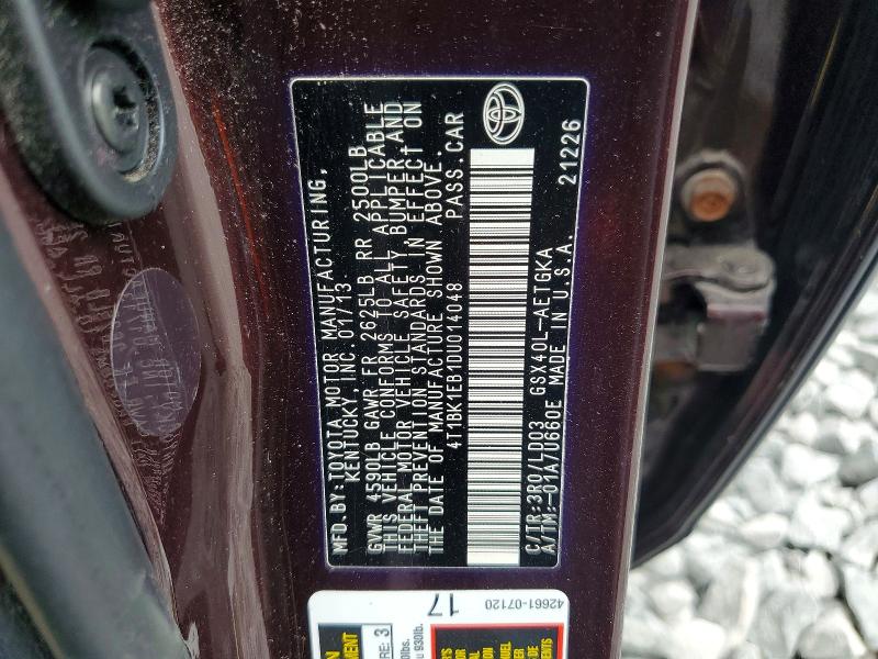 62414786 :رقم المزاد ، 4T1BK1EB1DU014048 vin ، 2013 Toyota Avalon مزاد بيع