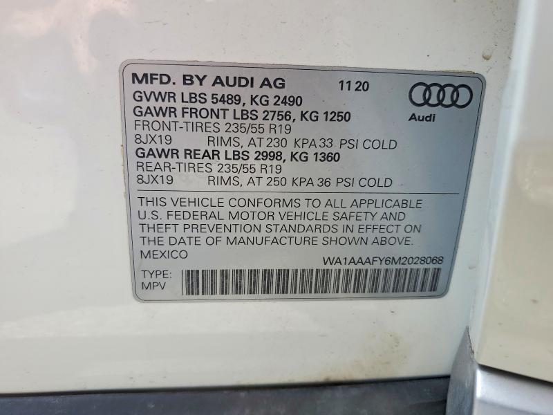 Aukcja sprzedaży 2021 Audi Q5, vin: WA1AAAFY6M2028068, numer aukcji: 63147856