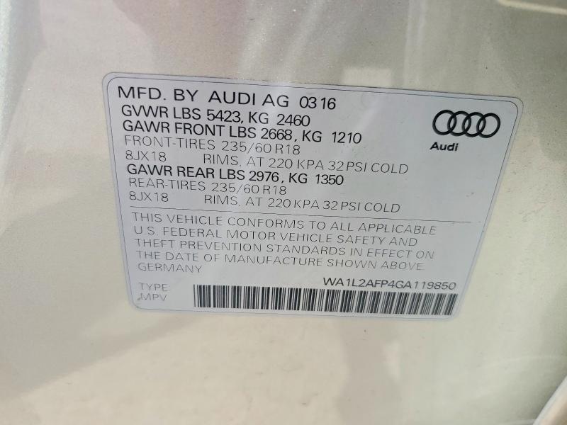 2016 Audi Q5 მანქანა იყიდება აუქციონზე, vin: WA1L2AFP4GA119850, აუქციონის ნომერი: 61622226