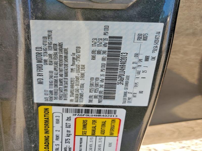 Aukcja sprzedaży 2017 Ford Fusion, vin: 3FA6P0LU4HR402013, numer aukcji: 62857236