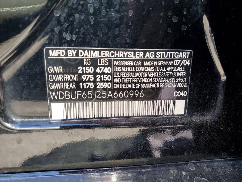 61520956 :رقم المزاد ، WDBUF65J25A660996 vin ، 2005 Mercedes-benz E مزاد بيع