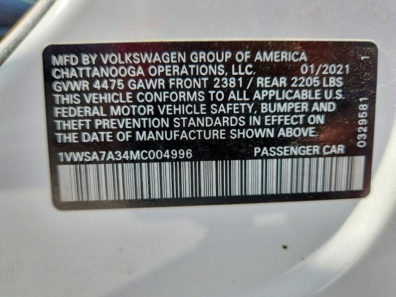 62402166 :رقم المزاد ، 1VWSA7A34MC004996 vin ، 2021 Volkswagen Passat مزاد بيع