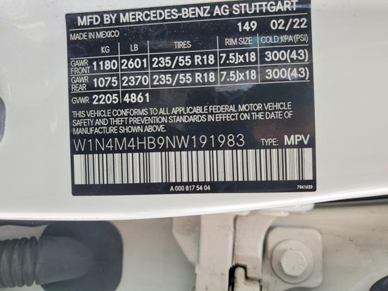 Продаж на аукціоні авто 2022 Mercedes-benz Glb, vin: W1N4M4HB9NW191983, номер лоту: 60654746