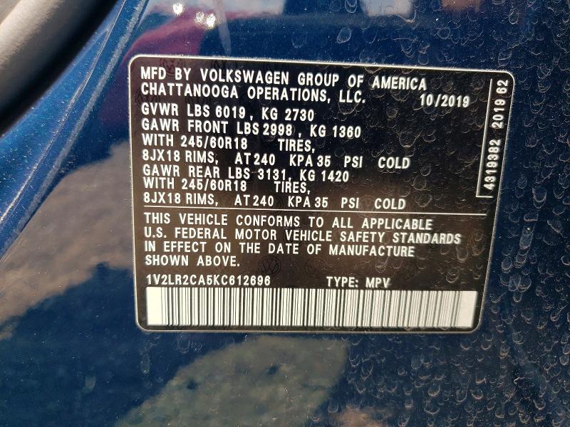 Продажа на аукционе авто 2019 Volkswagen Atlas, vin: 1V2LR2CA5KC612696, номер лота: 63033936