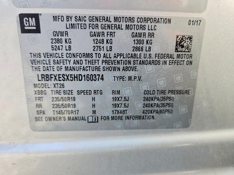 Продаж на аукціоні авто 2017 Buick Envision, vin: LRBFXESX5HD160374, номер лоту: 60971686