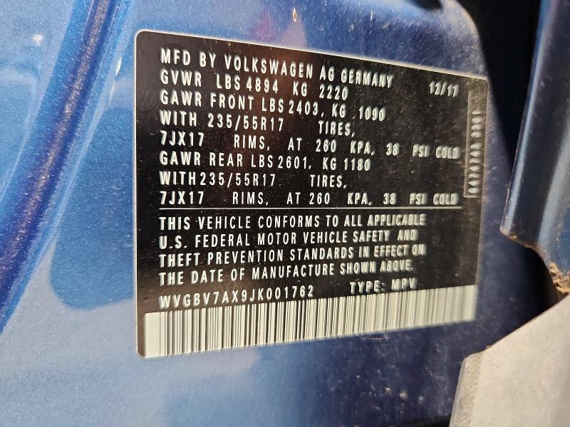 62017786 :رقم المزاد ، WVGBV7AX9JK001762 vin ، 2018 Volkswagen Tiguan Limited مزاد بيع
