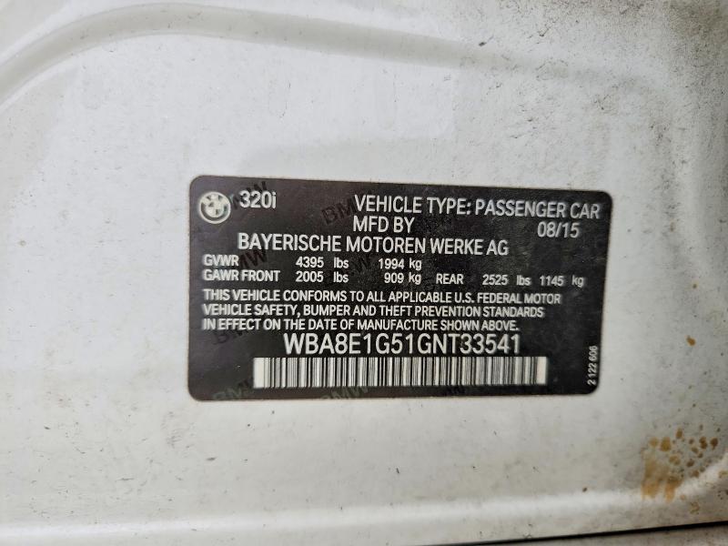 Aukcja sprzedaży 2016 Bmw 320, vin: WBA8E1G51GNT33541, numer aukcji: 60286616