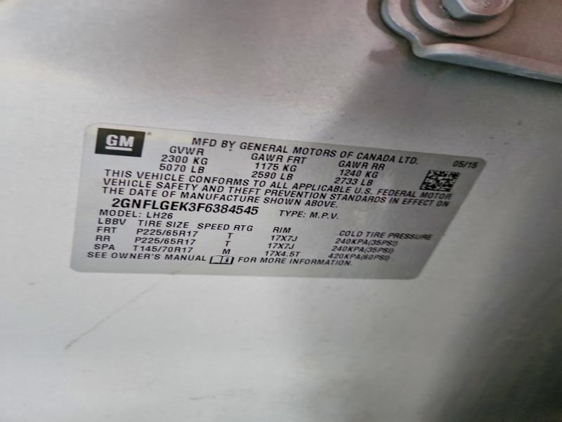 2015 Chevrolet Equinox მანქანა იყიდება აუქციონზე, vin: 2GNFLGEK3F6384545, აუქციონის ნომერი: 59675366