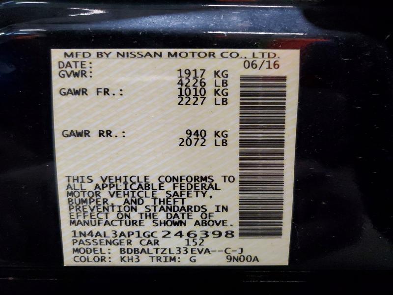 62027346 :رقم المزاد ، 1N4AL3AP1GC246398 vin ، 2016 Nissan Altima مزاد بيع