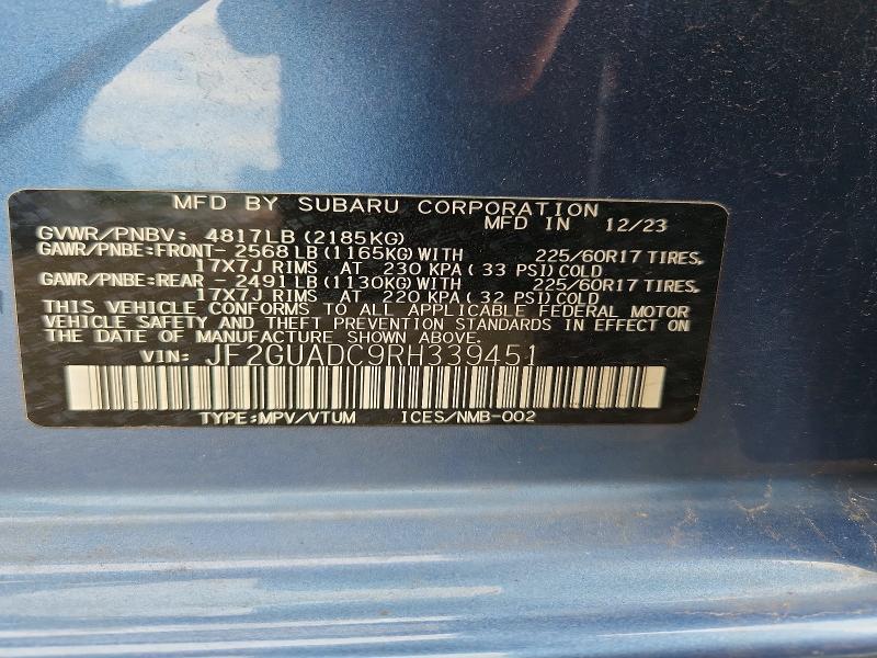 Продаж на аукціоні авто 2024 Subaru Crosstrek, vin: JF2GUADC9RH339451, номер лоту: 60575896