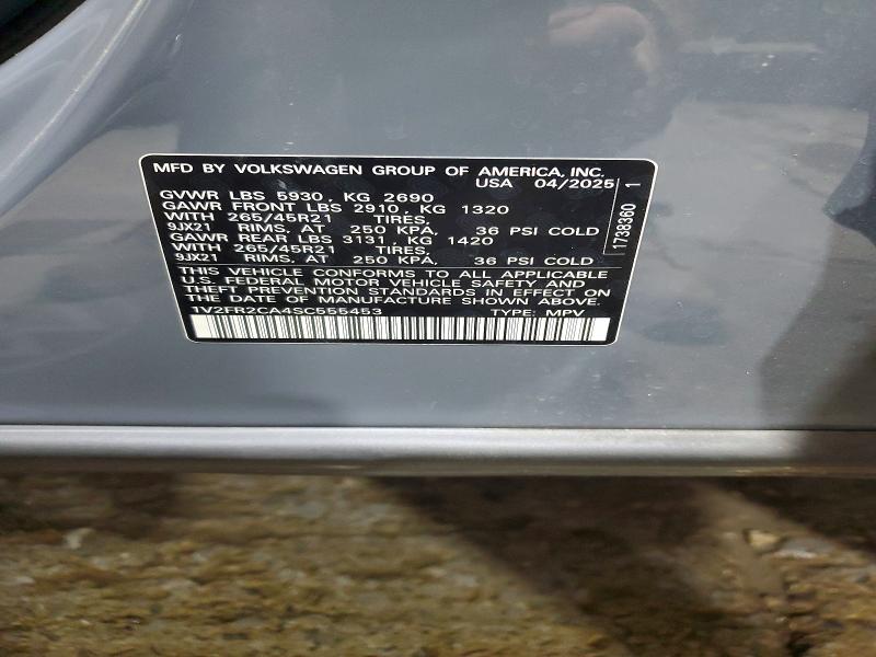 2025 Volkswagen Atlas მანქანა იყიდება აუქციონზე, vin: 1V2FR2CA4SC555453, აუქციონის ნომერი: 85991195