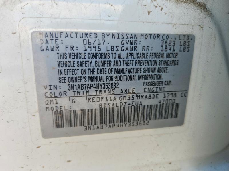 2017 Nissan Sentra მანქანა იყიდება აუქციონზე, vin: 3N1AB7AP4HY353882, აუქციონის ნომერი: 62342856